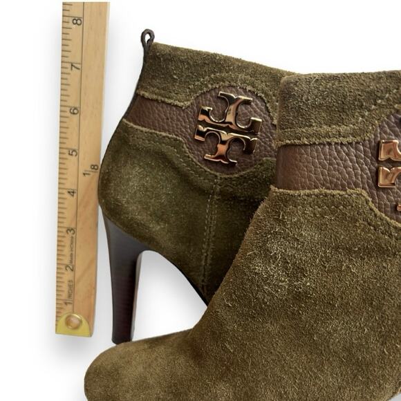 Tory Burch Alaina Green Suede Leather Heeled Booties size 6M - Picture 9 of 12